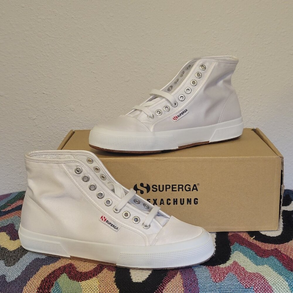 Alexa Chung White Satin Hi-Top Sneakers by Superga Size 8 Womens